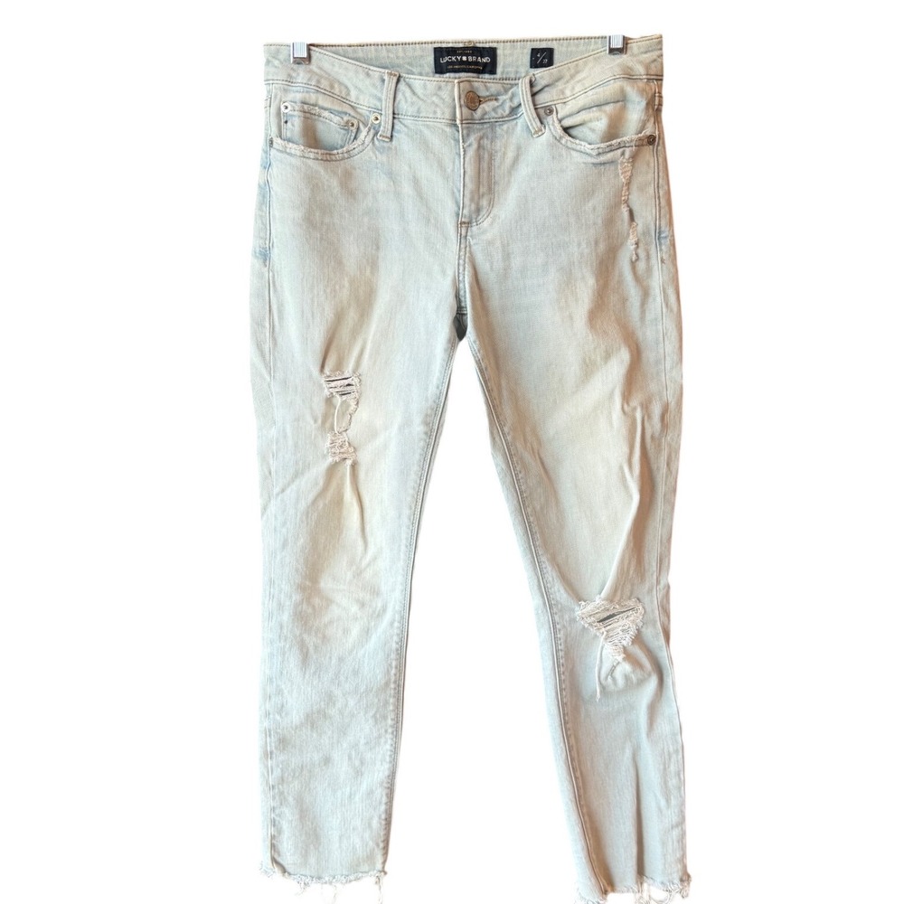 LUCKY BRAND Lolita Crop Light Wash Distressed Raw Hem Jeans Size 4/27 Denim